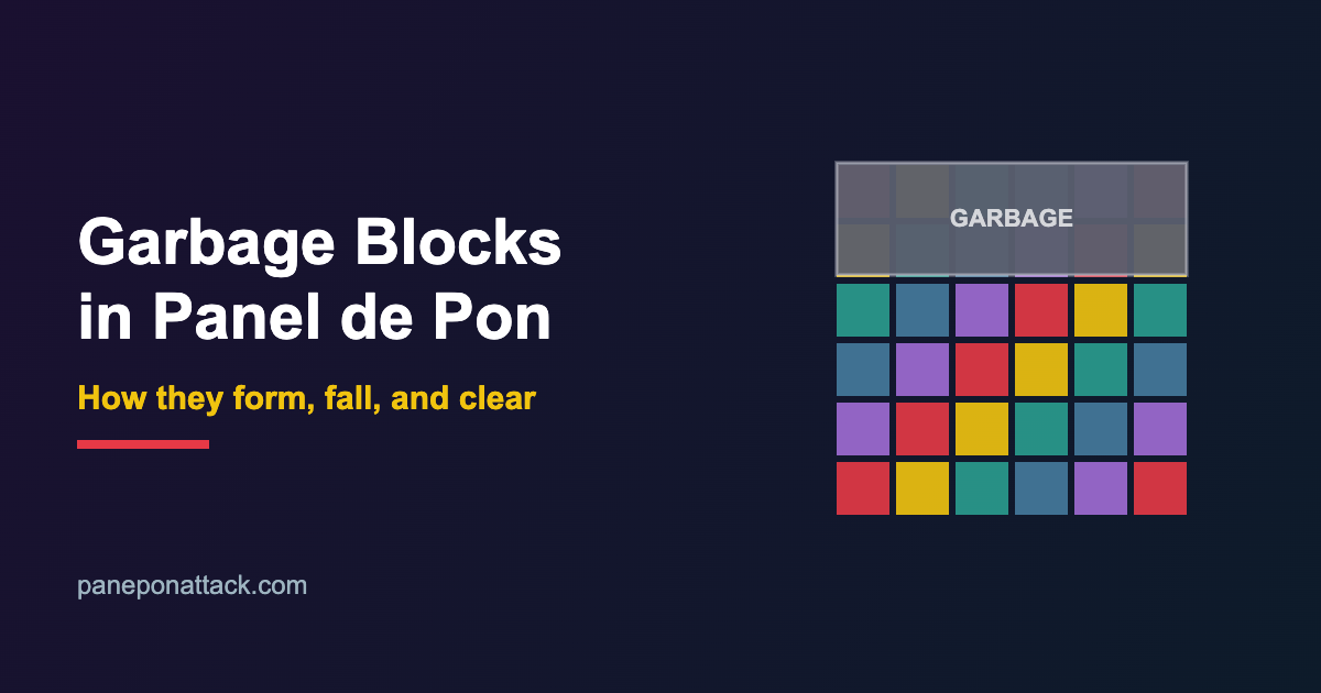 Panel de Pon board with a grey garbage block slab covering the top rows of colored panels