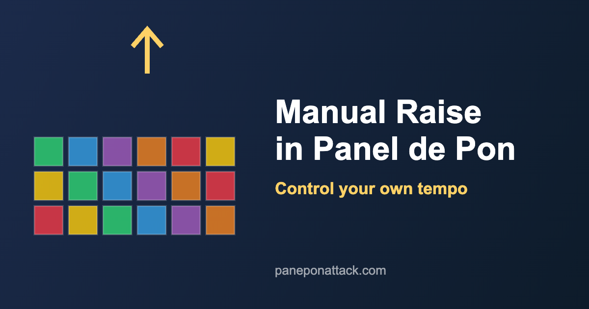Colored Panel de Pon blocks rising with an up arrow, illustrating manual raise