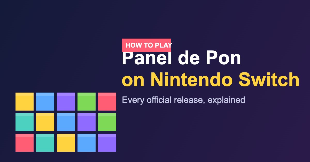 Panel de Pon panels next to a Nintendo Switch guide title