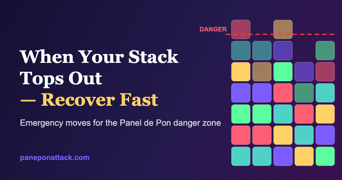 Panel de Pon stack near the ceiling with flashing panels in the danger zone