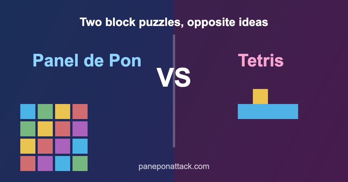 Panel de Pon vs Tetris comparison — rising stack versus falling tetrominoes